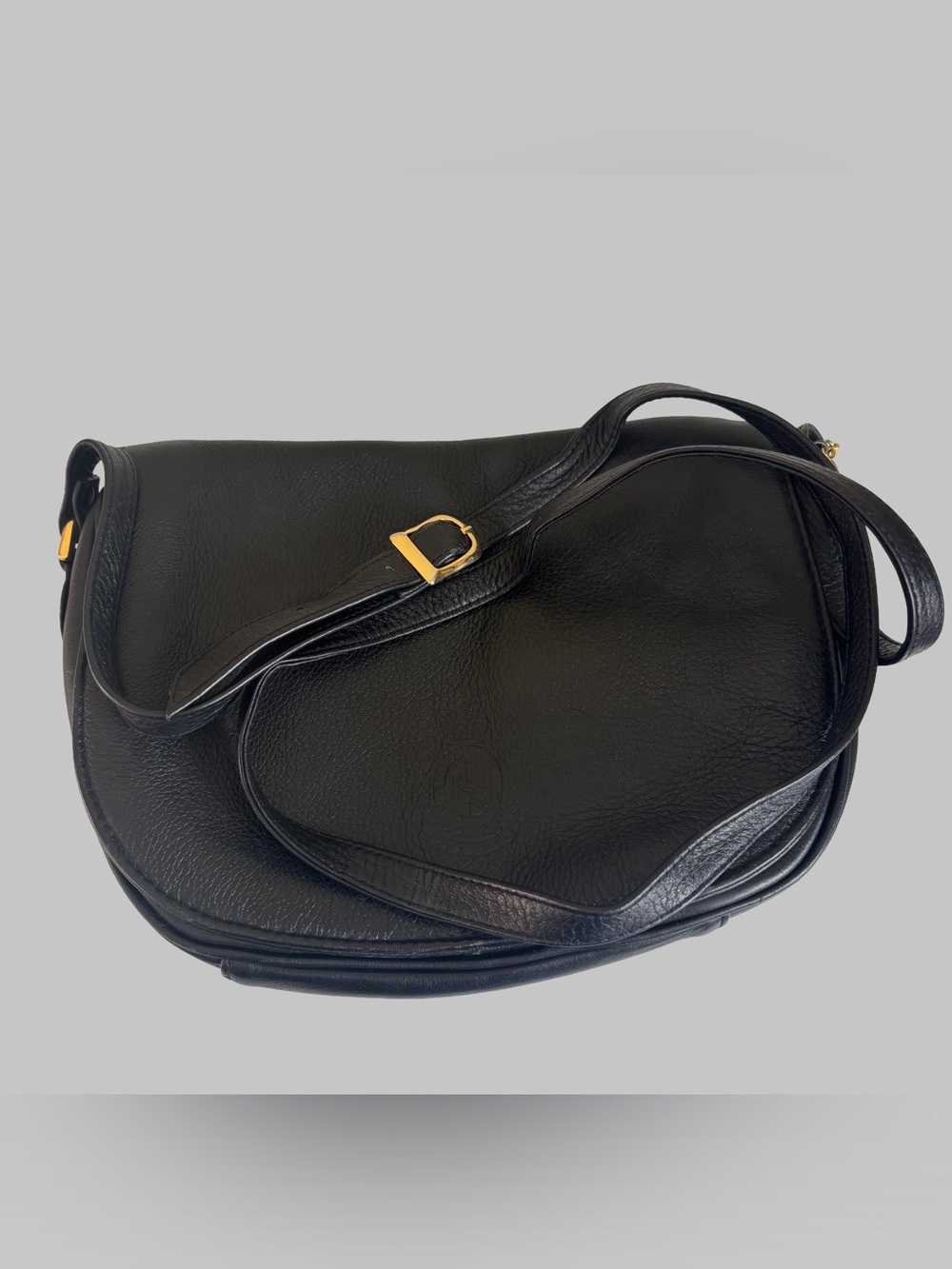Vintage Charter Club Black Leather Flap Crossbody Bag Gold Medallion Accent - Picture 5 of 13